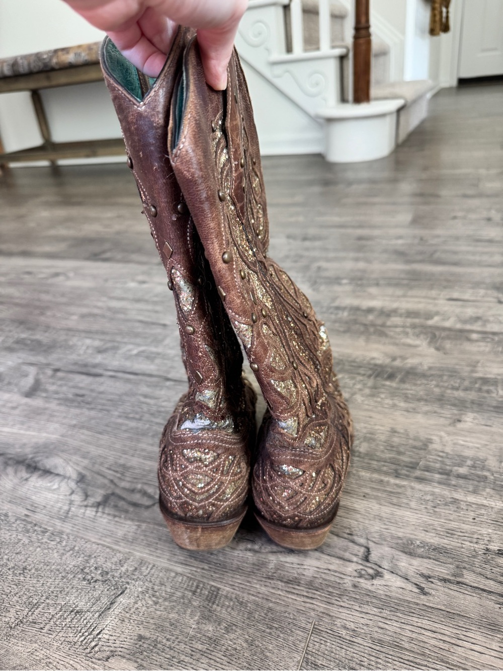 Corral Boots Brown Glitter Western Pointed toe Heeled Cowgirl Boots - Picture 5 of 10